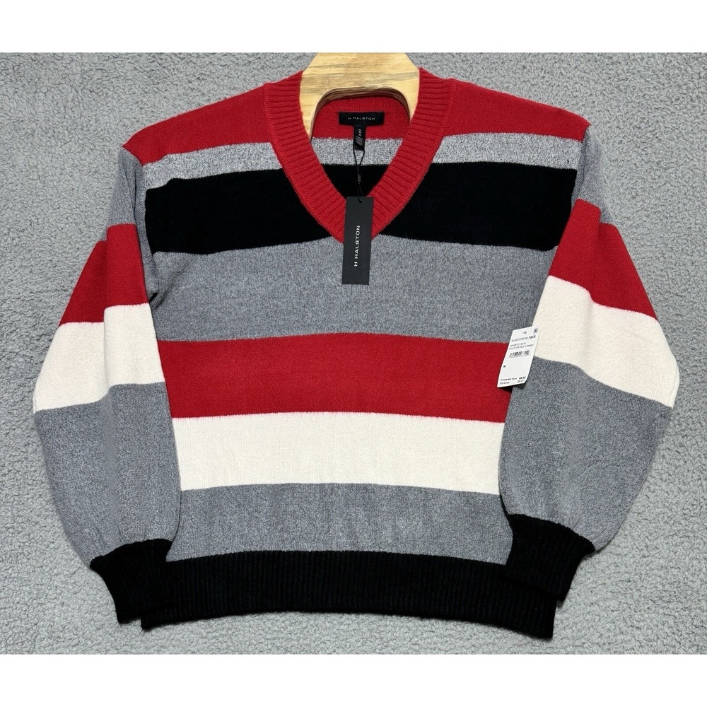H Halston Colorblock Pullover V-neck Sweater Womens Size Medium NEW